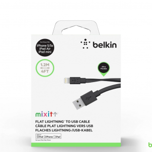 Belkin MIXIT Flat Lightning to USB Cable - 1.2M - Black