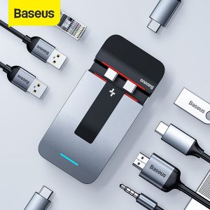 Baseus Armor Age Type C To USB 3.0 + HDMI + RJ45 + Type C + 3.5 Audio Bracket Multi Functional HUB